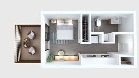 Floor plan for studio, 1 bath, 383 sqft